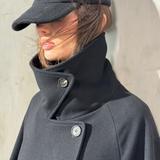 LONG ITALIAN WOOL PEACOAT - Noir