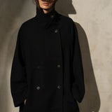 LONG ITALIAN WOOL PEACOAT - Noir