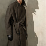 HERRINGBONE BELTED TOPCOAT - Espresso