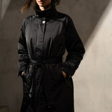 SATEEN BELTED COAT - Noir