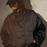 CROPPED SATEEN BOMBER - Noir