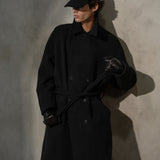 HERRINGBONE BELTED TOPCOAT - Charcoal