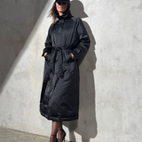 SATEEN BELTED COAT - Noir