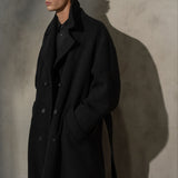 HERRINGBONE BELTED TOPCOAT - Charcoal