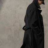 HERRINGBONE BELTED TOPCOAT - Charcoal